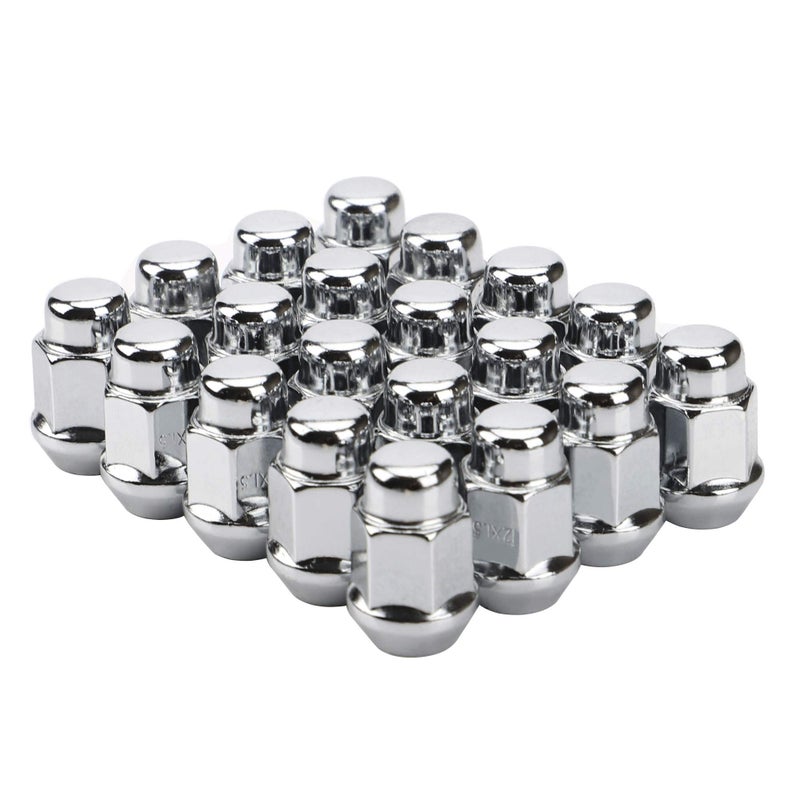 FLYCLE 12x1.5 Wheel Lug Nuts, 20PCS Chrome 12mmx1.5 Closed End Bulge Acorn Lug Nut, Cone Seat, 19mm Hex Aftermarket Wheels - Image 1
